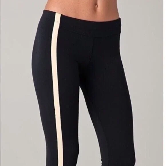 David Lerner Black Lambskin Leather Side Stripe Leggings.  Size L - Picture 2 of 8